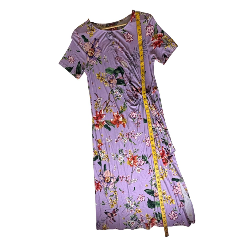 Johnny Was Janie Favorite Side Tie Knit Dress Medium Purple Floral Bird Stretch - Picture 9 of 13